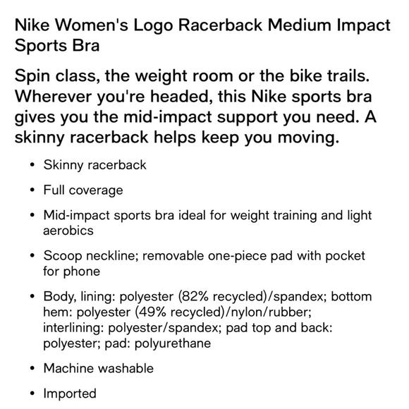 NWT Nike Logo Racerback Medium Support Sports Bra Padded. Blue Dri-Fit Women’s S - Picture 4 of 4